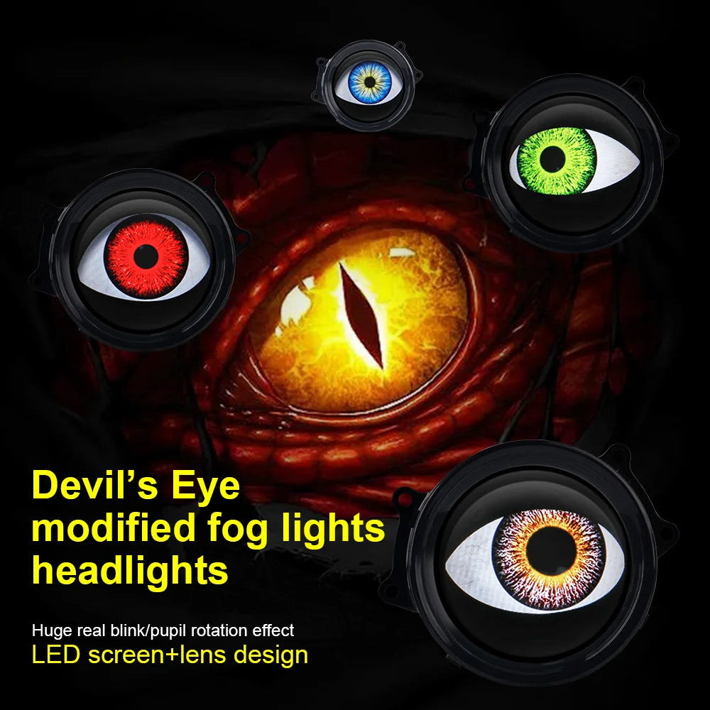 LED Car Dynamic Devil Eye Light Headlight Decoration 3-Inch 33Mode 3D Lens Pupil Eagle Eye Lamp with Remote Control Retrofit Kit