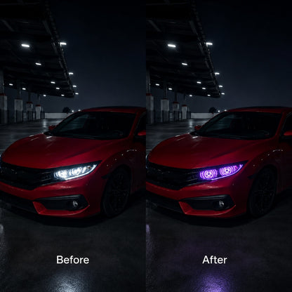 LED Car Dynamic Devil Eye Light Headlight Decoration 3-Inch 84Mode 3D Lens Pupil Eagle Eye Lamp with Remote Control Retrofit Kit
