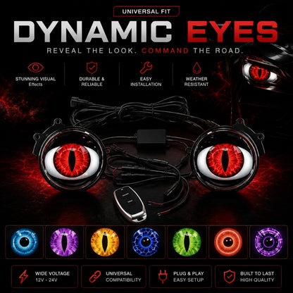 LED Car Dynamic Devil Eye Light Headlight Decoration 3-Inch 84Mode 3D Lens Pupil Eagle Eye Lamp with Remote Control Retrofit Kit